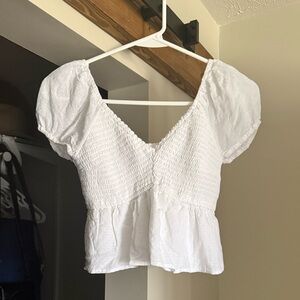 Hollister White Smocked Puff Sleeve Blouse